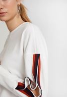 Bayan Krem Kolları Şeritli Sweatshirt