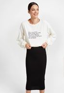 Bayan Krem Uzun Kollu Yazı Detaylı Sweatshirt