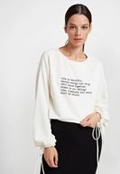Bayan Krem Uzun Kollu Yazı Detaylı Sweatshirt