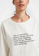 Bayan Krem Uzun Kollu Yazı Detaylı Sweatshirt