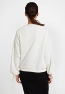 Bayan Krem Uzun Kollu Yazı Detaylı Sweatshirt