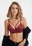 Bayan Bordo Biye Detaylı Dantelli Büstiyer