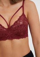 Bayan Bordo Biye Detaylı Dantelli Büstiyer