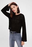 Bayan Siyah Kolları Bol Delik Detaylı Triko