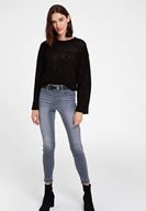 Bayan Siyah Kolları Bol Delik Detaylı Triko