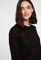 Bayan Siyah Kolları Bol Delik Detaylı Triko