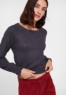 Bayan Gri Kolları Detaylı Triko