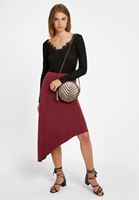 Bayan Bordo Yumuşak Dokulu Asimetrik Etek
