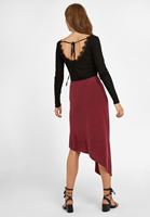 Bayan Bordo Yumuşak Dokulu Asimetrik Etek