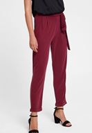 Bayan Bordo Beli Bağlamalı Cupro Pantolon