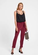 Bayan Bordo Beli Bağlamalı Cupro Pantolon