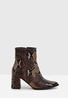 Bayan Kahverengi Yılan Derisi Desenli Topuklu Bot