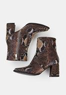 Bayan Kahverengi Yılan Derisi Desenli Topuklu Bot