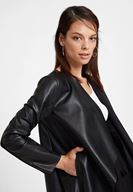 Bayan Siyah Şal Yaka Deri Görünümlü Ceket