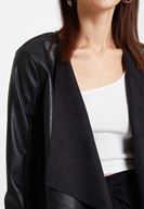Bayan Siyah Şal Yaka Deri Görünümlü Ceket