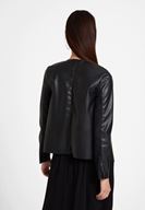 Bayan Siyah Şal Yaka Deri Görünümlü Ceket