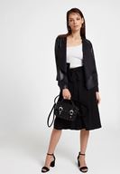 Bayan Siyah Şal Yaka Deri Görünümlü Ceket