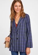 Bayan Lacivert Ekose Desenli Ceket