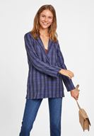 Bayan Lacivert Ekose Desenli Ceket