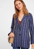 Bayan Lacivert Ekose Desenli Ceket