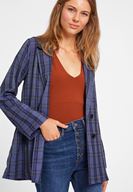 Bayan Lacivert Ekose Desenli Ceket