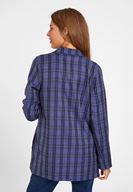 Bayan Lacivert Ekose Desenli Ceket