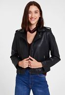 Bayan Siyah Biker Deri Ceket
