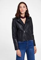Bayan Siyah Biker Deri Ceket