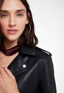 Bayan Siyah Biker Deri Ceket