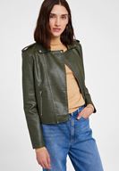 Bayan Yeşil Biker Deri Ceket