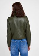 Bayan Yeşil Biker Deri Ceket