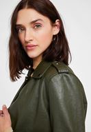 Bayan Yeşil Biker Deri Ceket