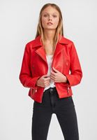 Bayan Kırmızı Fermuar Detaylı Biker Ceket