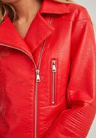 Bayan Kırmızı Fermuar Detaylı Biker Ceket