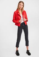 Bayan Kırmızı Fermuar Detaylı Biker Ceket