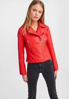 Bayan Kırmızı Fermuar Detaylı Biker Ceket