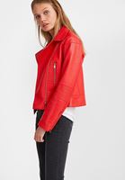 Bayan Kırmızı Fermuar Detaylı Biker Ceket