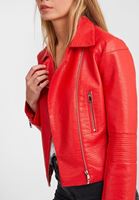 Bayan Kırmızı Fermuar Detaylı Biker Ceket