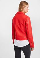 Bayan Kırmızı Fermuar Detaylı Biker Ceket