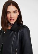 Bayan Siyah Fermuar Detaylı Deri Biker Ceket