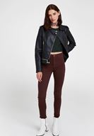 Bayan Siyah Fermuar Detaylı Deri Biker Ceket