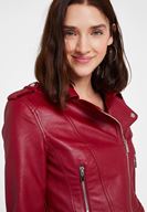 Bayan Bordo Fermuar Detaylı Deri Biker Ceket