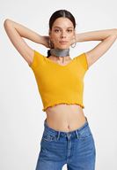 Bayan Turuncu Lastikli Crop Bluz