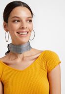 Bayan Turuncu Lastikli Crop Bluz