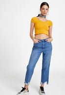 Bayan Turuncu Lastikli Crop Bluz