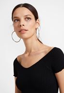 Bayan Siyah Lastikli Crop Bluz