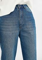 Bayan Mavi Yüksek Bel Paça Detaylı Mom Jean