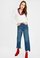 Bayan Mavi Yüksek Bel Paça Detaylı Mom Jean