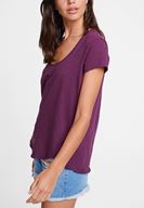 Bayan Mor U Yaka Detaylı Basic Tişört