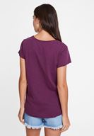 Bayan Mor U Yaka Detaylı Basic Tişört